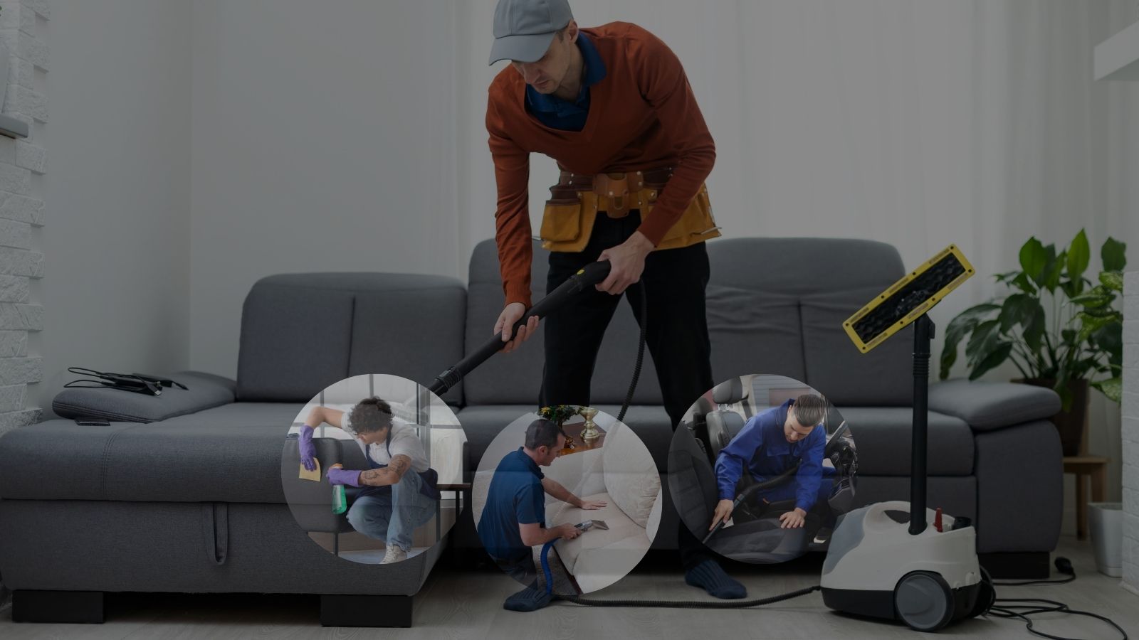 Higienização limpando os estofados dos clientes